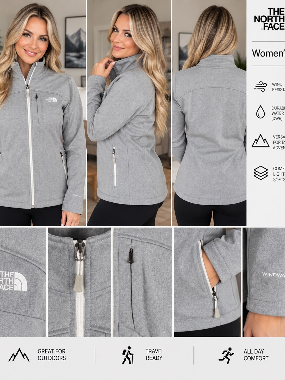 The North Face Women's Light Gray Wind-Resistant Fleece Jacket
